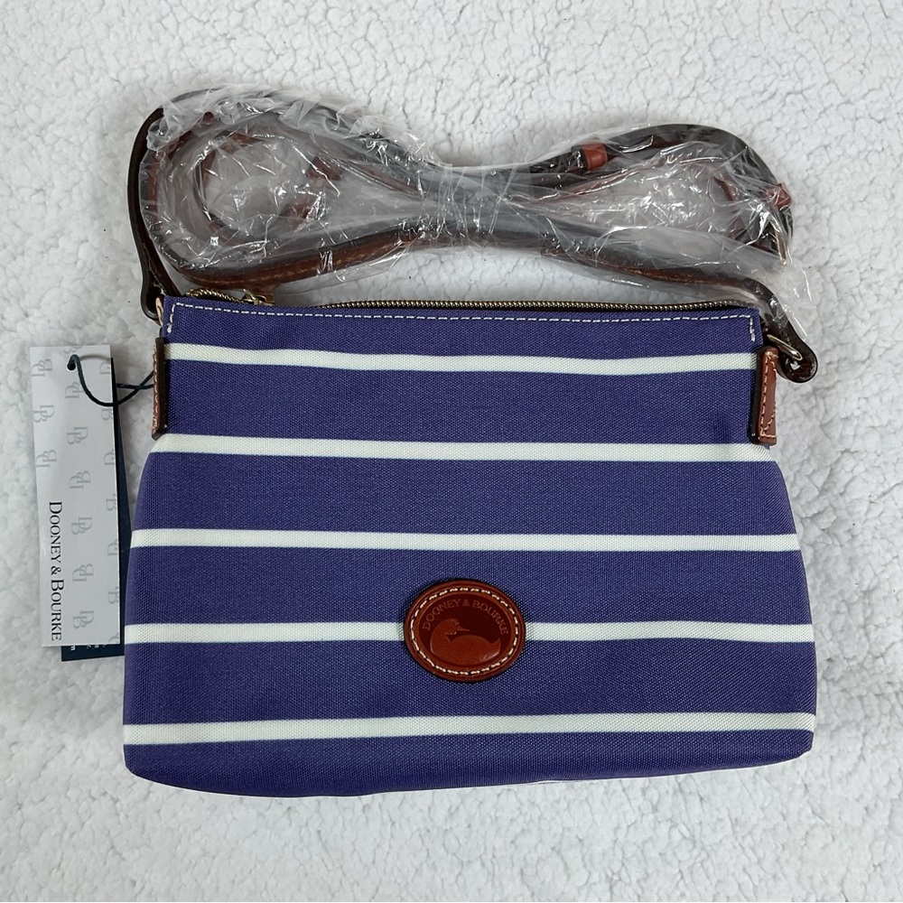 Dooney & Bourke Striped Blue White Crossbody Pouchette Purse Bag NWT